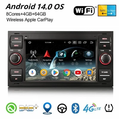 64GB Android 14 DAB+ Autoradio CarPlay Navi Ford C-Max Focus Kuga Transit Fiesta - Bild 1 von 4