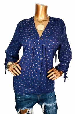 Blusa Collective Concepts XL Top Nueva con Etiquetas Corte en V Bajo Azul Marino Círculos Dorados Puños Corbatas Foto 1 de 4