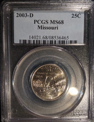 2003-d PCGS MS-68 Missouri MO Washington State Quarter OBH Old Holder Pop 51/0 - Image 1 of 2