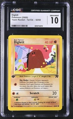 Pokemon PSA CGC 10 GEM MINT TEAM ROCKET 1ST EDITION DIGLETT 52/82 2000 - Image 1 of 2