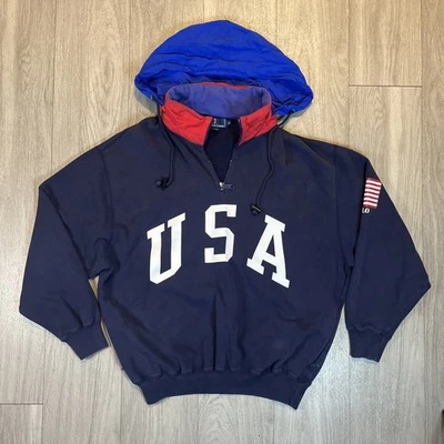 Vintage 90s Polo Ralph Lauren USA Superman Fleece Sweatshirt Flag 1992 Stadium  - Image 1 of 4