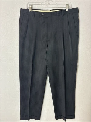 Hart Schaffner Marx Men’s 36 Gold Trumpeter Black Pinstripe Wool Cashmere Pants - Image 1 of 4