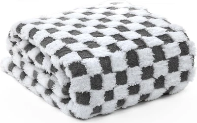 - Charcoal & White Fuzzy Fun Checkred Throw. Soft & Stylish Throw Blanket for... - Image 1 of 4