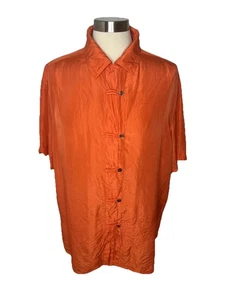 Women's Plus silk button up Asian style blouse Orange short sleeve Venezia 18/20 - Picture 1 of 13