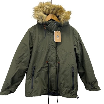 Chaqueta Parka Abrigo Mujer L Verde Piel Sintética Capucha Invierno Borde Piel Extraíble Foto 1 de 4