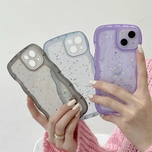 Luxury Glitter Clear Wavy Frame Phone Case Cover For iPhone 17 16 15 14 Pro Max - Picture 1 of 18