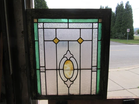 ~ ANTIQUE STAINED GLASS WINDOW COLORFUL ~ 24.5 x 27.5 ~ ARCHITECTURAL SALVAGE Cover