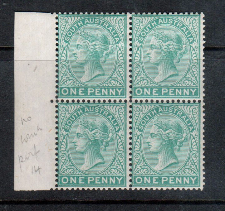 South Australia SG #154 Mint Block - Bottom Stamps Never Hinged Top Hinged - Image 1 of 1