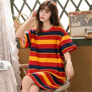 Women's Sleep Shirt Dress Short Sleeve Nightgown Cotton Blend Casual Pajamas - Picture 1 of 34