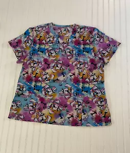 GT Uniforms Puppy Dog Print V Neck Scrub Top Medical Short Sleeved Shirt Sz 2XL - Picture 1 of 7