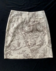 Gonna dritta J.McLaughlin vintage marrone, cotone avorio toile twill-8 - Foto 1 di 5