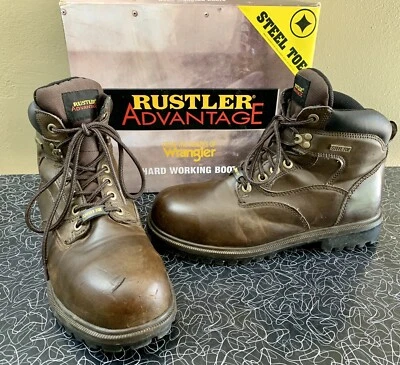 Brown Leather Steel Toe Work Boots Men 11 Wrangler Rustler Advantage Nelson - Image 1 of 4