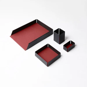 Schreibtisch Set Metall Schwarz und Echtes Leder Ferrari Rot - Büro Zubehör - Bild 1 von 4