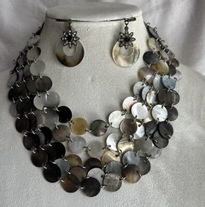 Lia Sophia Moon Drops Mother Of Pearl Mop Discs Multi Strand SilverTone Necklace - Picture 1 of 15