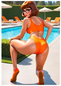 Sexy VELMA DINKLEY - Tema de piscina * ACEO personalizado * Divertida novedad * Tarjeta de arte * ATC - Imagen 1 de 2