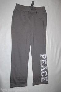 Girls Knit Pants Straight Leg GRAY Ribbed Waistband LOUNGE PANTS Peace M 7-8 - Picture 1 of 1