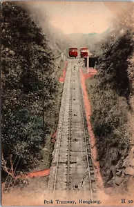 Tranvía Hong Kong Peak teñida a mano postal vintage C044 - Imagen 1 de 2