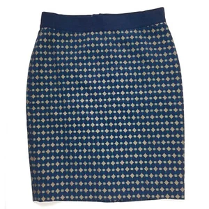 Ann Taylor Navy Blue Gold Geometry Print Women's Pencil Skirt Size 0 Career - Picture 1 of 10