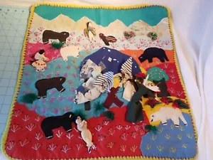 OOAK handgefertigter ethnischer Wandteppich, Wandbehang. 7 Menschen, 7 Tiere in der Natur 20x20 - Bild 1 von 12
