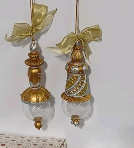 2 Dillards Trimmings VTG Christmas Ornate Gold Silver Resin &Glass Spheres w Box - Picture 1 of 14