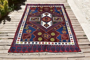 Caucasian Rug 56''x84'' Hand Knotted Vintage Primitive Red 4x7 Rug 145x215cm - Picture 1 of 9