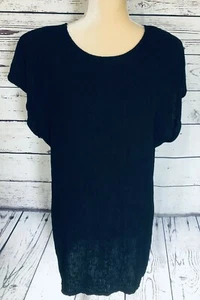 DS Camicetta Donna 1X Maniche Corte Larghe Nera Setosa Texturizzata Lunga Tunica Lunghezza - Foto 1 di 8