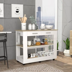 Cala Kitchen Island 46, Six Casters, Two Drawers, Lower Open Shelf -White / Li - Picture 1 of 5