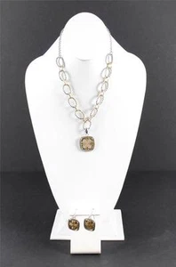 Gold & Silver Tone Matching Necklace Earring Set Artisan Square Lobster Clasp - Imagen 1 de 1