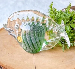 MURANO GLASS EMERALD GREEN CLEAR LARGE FISH ART CRYSTAL ITALY FLOUNDER SCALE VTG - Picture 1 of 6