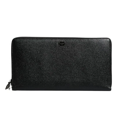 DOLCE & GABBANA Wallet Black Calfskin Leather Logo Zip Around Continental 970usd - image 1 of 4
