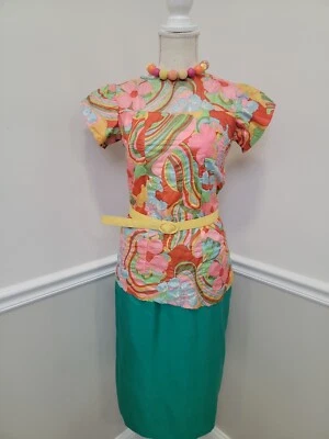 Vintage '60s Mod Gogo Hippie Multicolored Top/Short Sleeve/Metal Zip - Image 1 of 4