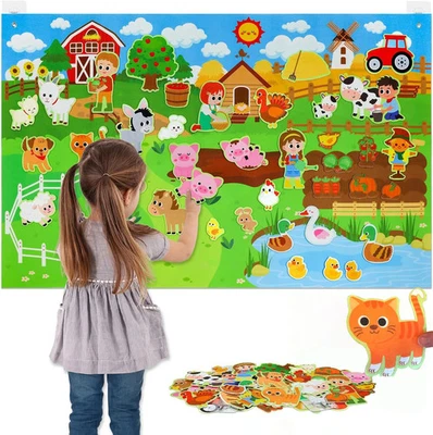 Kids Wall Hanging Educational Puzzle Farm Animal Felt Story Board Learning Toy - Image 1 of 4