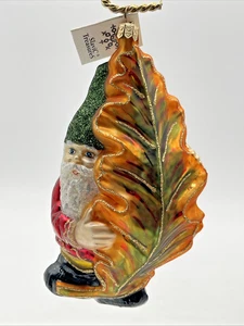 Slawische Schätze "Herbst Possen Wichtel mit Blatt" mundgeblasen Weihnachtsschmuck - Bild 1 von 7