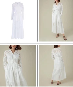 Karen Millen Größe UK 10 BESTICKT BAUMWOLLE CUTWORK MAXI SHIRT KLEID WEISS Sehr guter Zustand T3 - Bild 1 von 18
