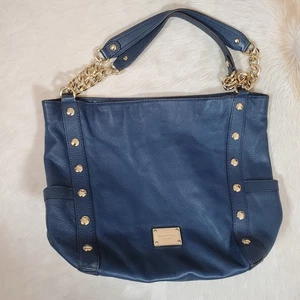 Michael Kors Women's Delancy Large Shoulder Tote Navy Blue Leather GUC - Picture 1 of 14