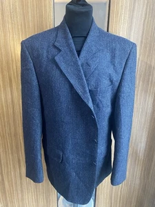 DAKS SPORTS JACKET/BLAZER 46S WOOL/TWEED NAVY/GREY HERRINGBONE - Picture 1 of 6