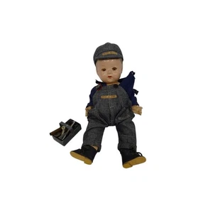 Vintage Composition Carpenter Boy 13" Doll Dulac & Sons Hat Overalls w Tools CR1 - Picture 1 of 13