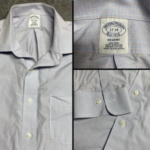 BROOKS BROTHERS Dress Shirt Men’s Size 17 34 Blue Red Check Regent Supima Cotton - Picture 1 of 11