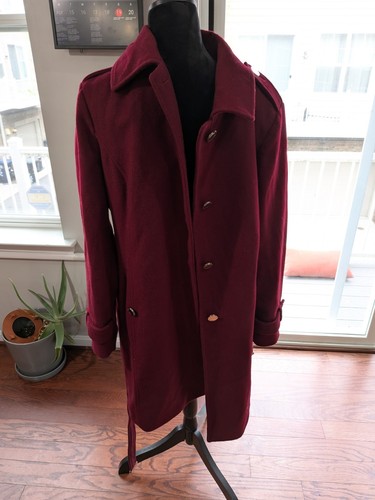 Michael Kors Women's xl Single Breasted Belted Coat Wool Dark Brandy Red...