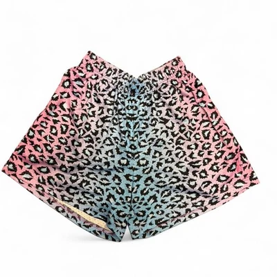 Castle Life Size Med Cotton Candy Leopard Pattern Bat Print Gym Shorts Limited - Image 1 of 4