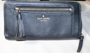 Kate Spade Long Pebbled Leather Wallet Black Tassel Wrap Around Zip Closure - Picture 1 of 5