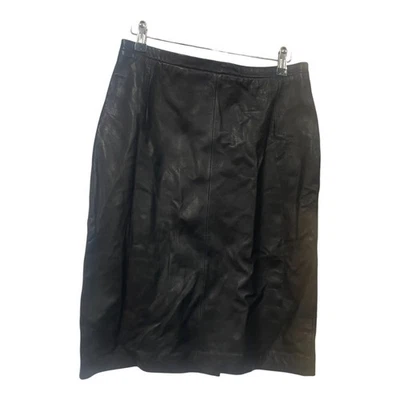 Nicole Farhi Skirt Black Leather Pencil Knee Length Smart Dressy Uk Size 12 - Image 1 of 4