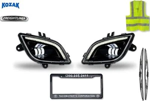 Juego de faros antiniebla LED completos negros con tira de halo DLR Freightliner Cascadia 2018+ - Imagen 1 de 9