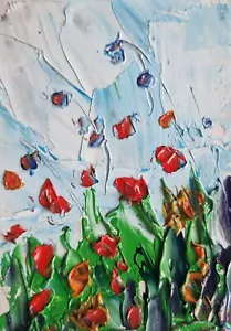ACEO Original oil painting ladscape blossom flowers meadow mini art - Picture 1 of 1
