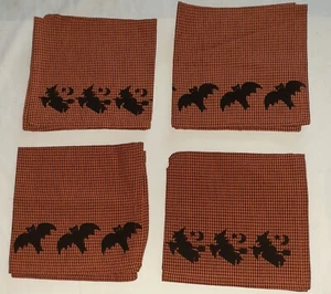 Lot of 4 Halloween Table Napkins Cotton Fabric Bats Witches 16" Diameter Unused - Picture 1 of 5