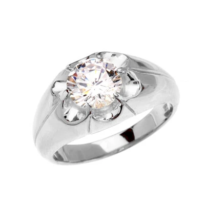 Men's Sterling Silver 4 Carat Cubic Zirconia Bold Solitaire Ring - Image 1 of 2