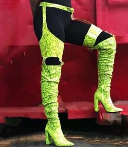 Cape Robbin Sexy Thing Oberschenkel hoher Gürtel neongrün Schlange Slouch Stiefel Gr. 6-11 - Bild 1 von 5