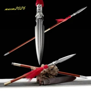 Detachable Wood Rod Hunting Spear Pike Lance Sword Folded Steel Sharp Spearhead - Picture 1 of 11