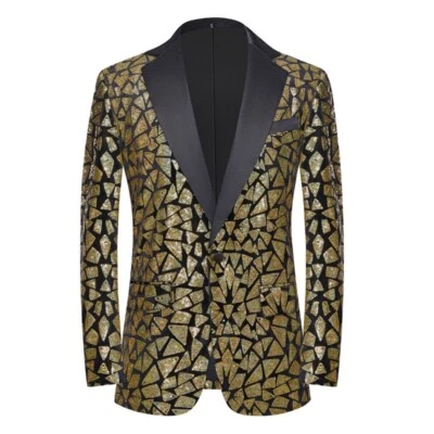 Hombres Brillante Lentejuelas Traje Chaqueta Boda Un Botón Solapa Blazer Cena Fiesta Abrigo Foto 1 de 4