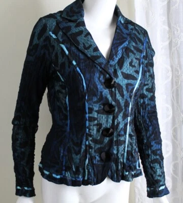 Alberto Makali L GLAM Really Cool Lace Floral Overlay Animal Print Blue Jacket - Image 1 of 4
